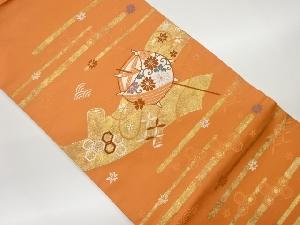 引箔糸巻き・反物に古典柄模様織出し名古屋帯